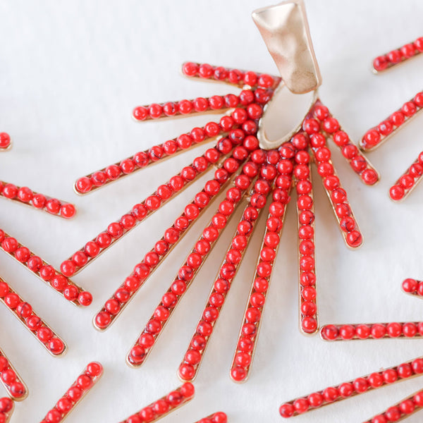 Red Sunburst Statement Drop Earrings