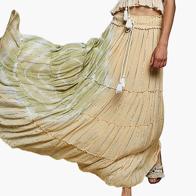 Smocked Waist Tassel Maxi Skirt