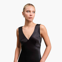 Black Side Slit Satin Dress