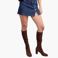 Gold Button Side Slit Denim Skort