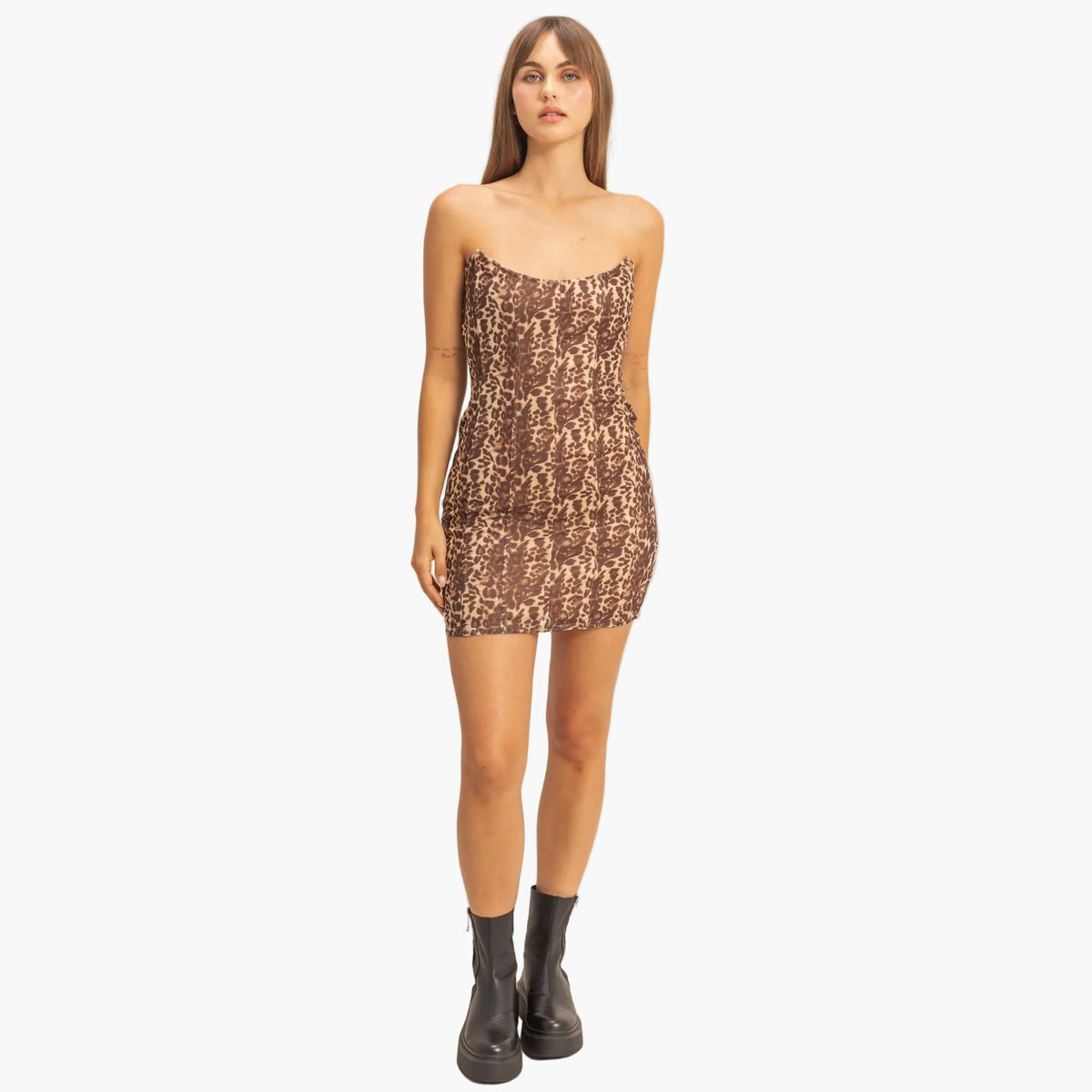 Leopard Print Strapless Bodycon Mini Dress