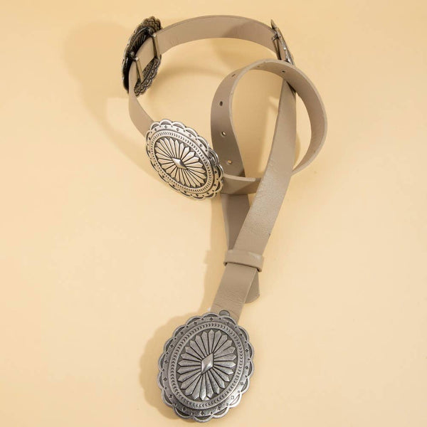 Khaki Oversized Concho Disc Western Vegan Leather Belt