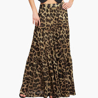 Leopard Print Woven Maxi Skirt