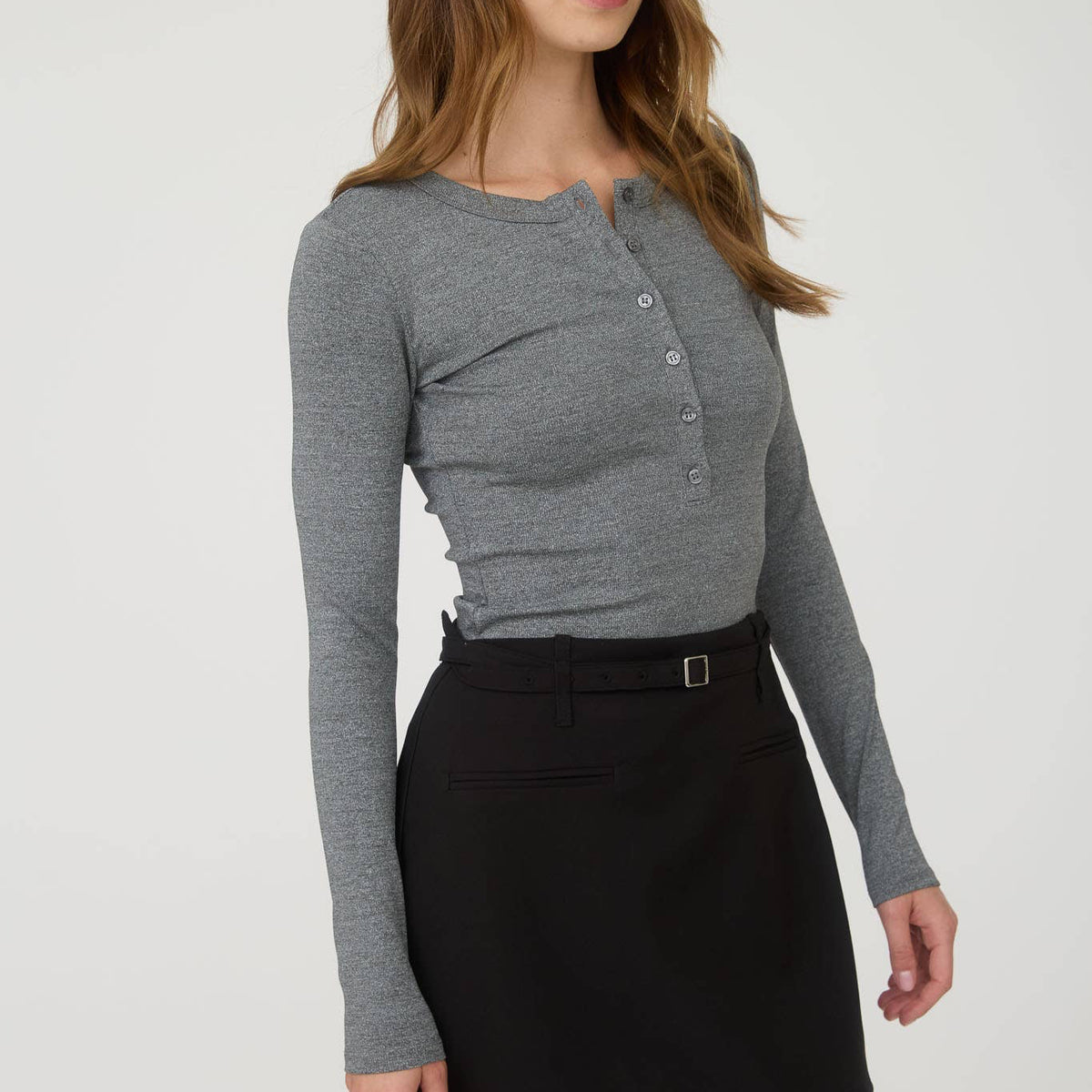 Grey Long Sleeve Henley Top