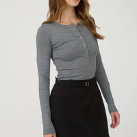 Grey Long Sleeve Henley Top