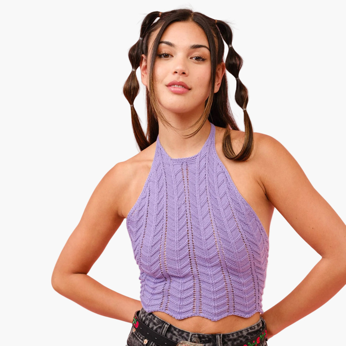 Lilac Crochet Knit Halter Crop Top