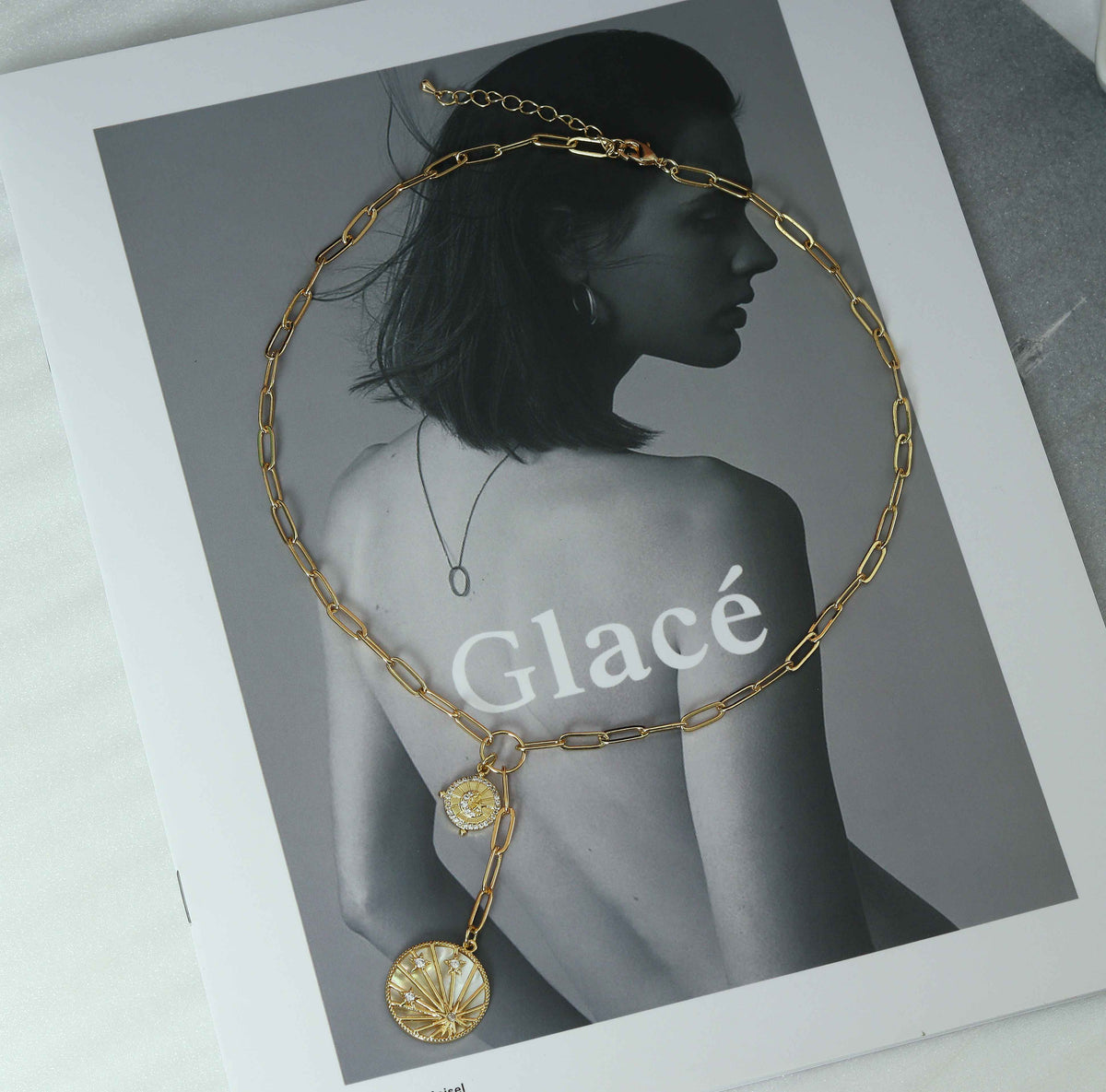 Paperclip Chain Drop Necklace with Multi Charms