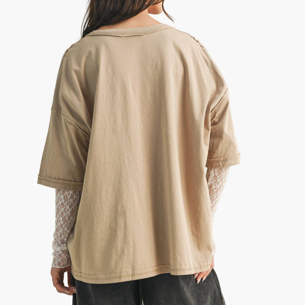 Oatmilk Lace Sleeve Oversized Top