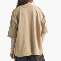 Oatmilk Lace Sleeve Oversized Top