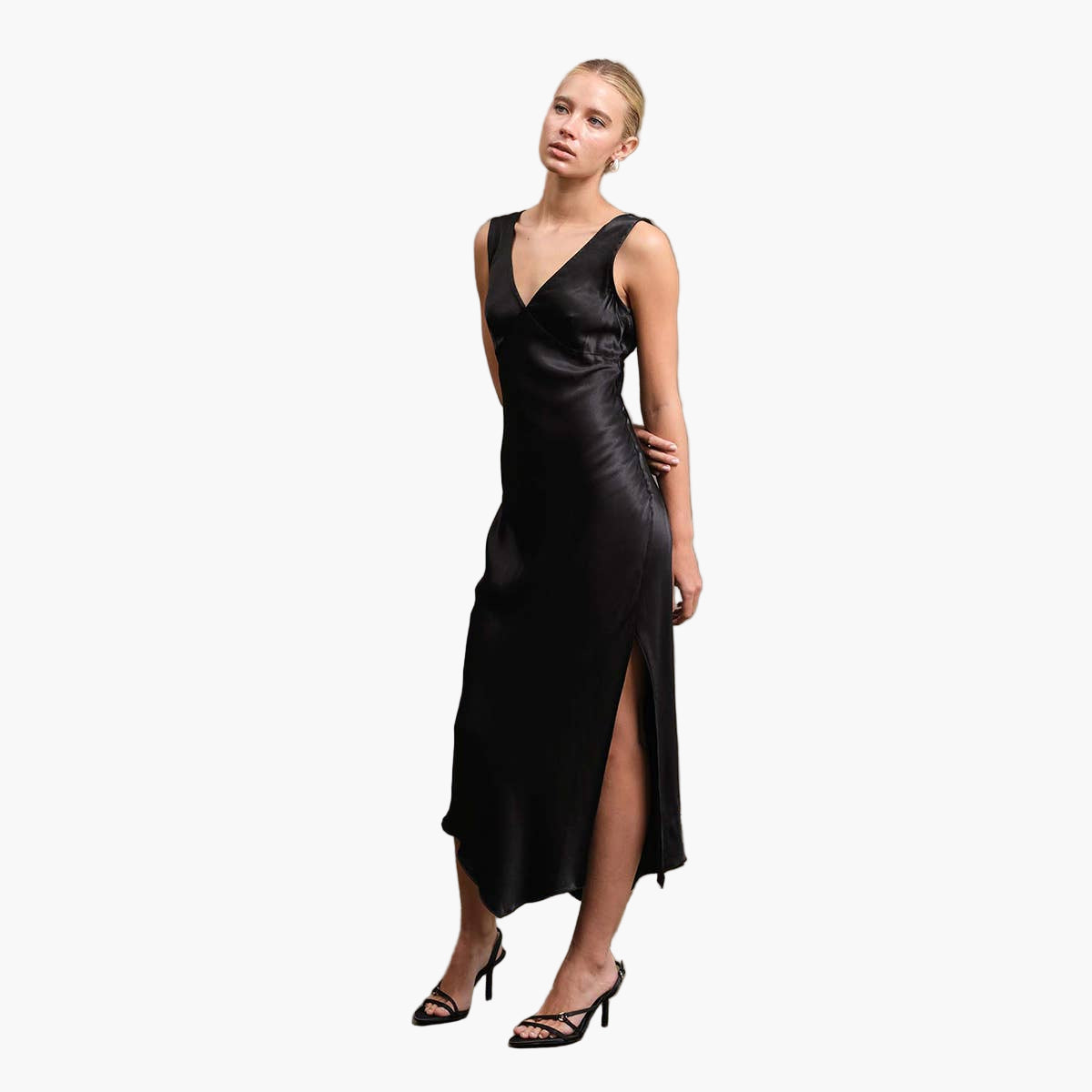 Black Side Slit Satin Dress
