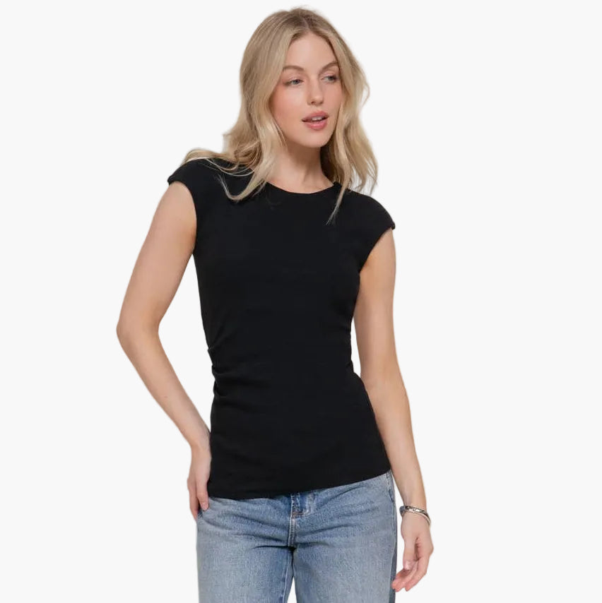 Cap Sleeve Cotton Asymmetric Knit Top