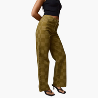 Olive Checkered Wide Leg Jeans