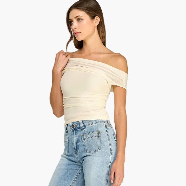 Ivory Sheer Off Shoulder Top