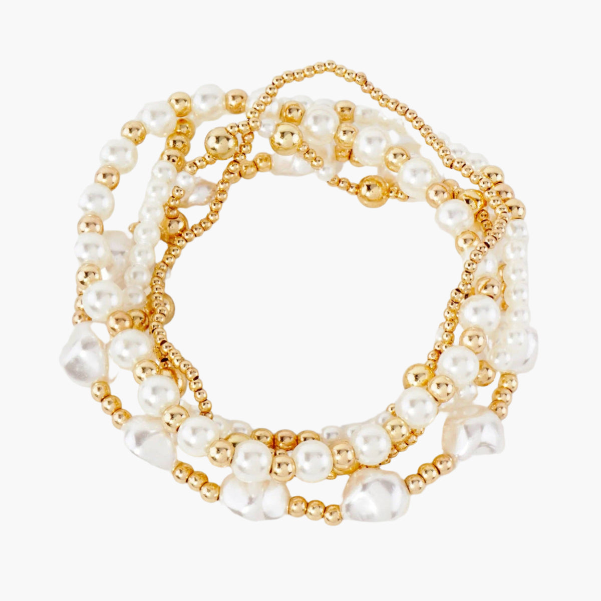 5PC-Set Skinny Metallic Beads Pearls Stackable Stretch Bracelets