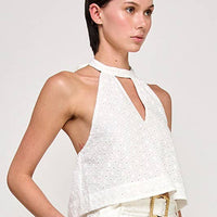 Eyelet Cotton Halter Tie-Back Top