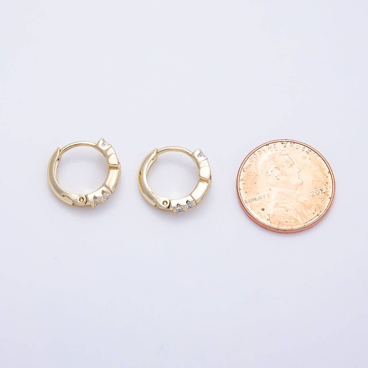 14K Gold Filled Open Cross Outline Micro Paved CZ Huggie Earrings