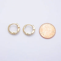 14K Gold Filled Open Cross Outline Micro Paved CZ Huggie Earrings