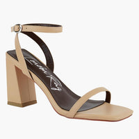 Moon Cut Ankle Strap Block Heel