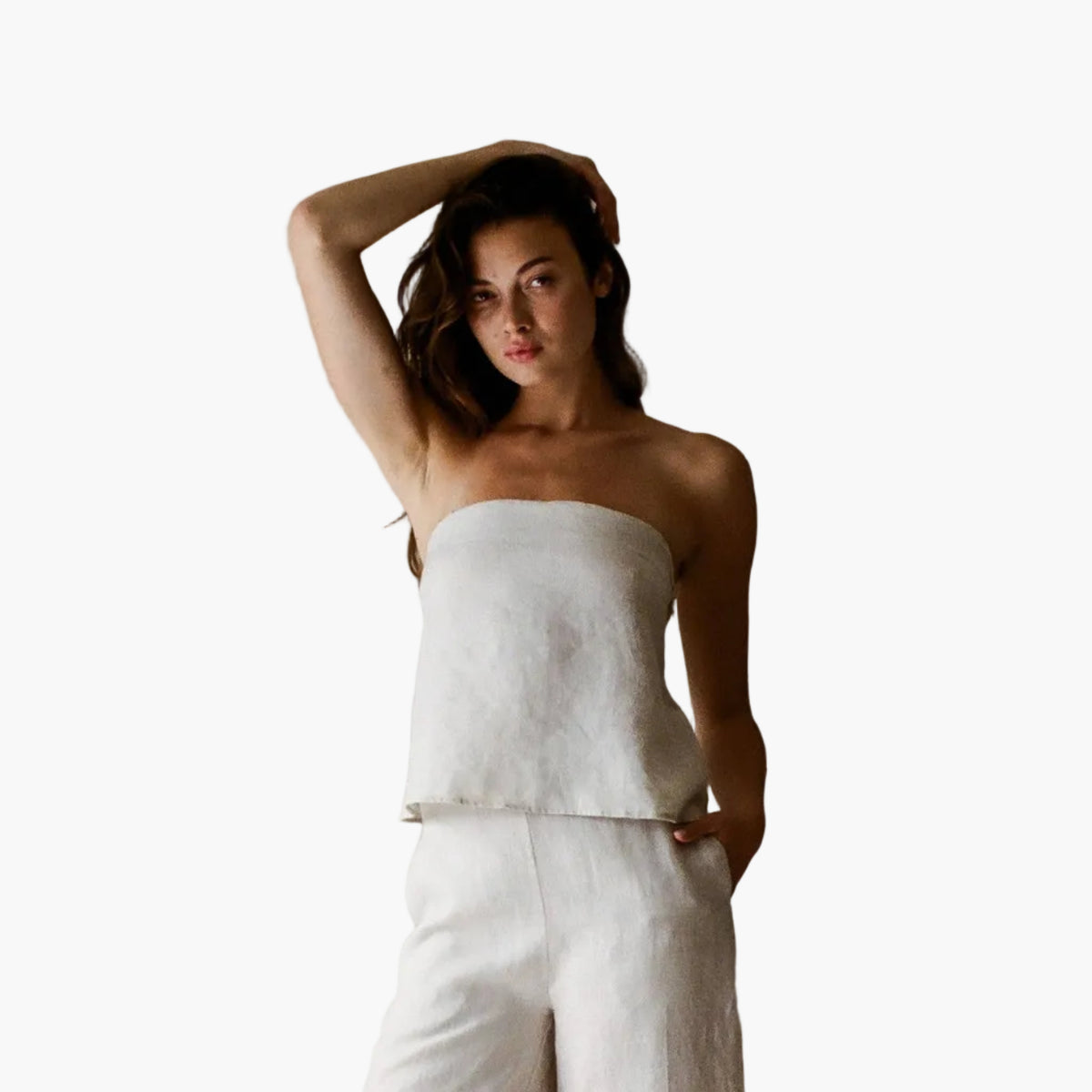 Linen Elastic Back Tube Top