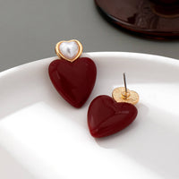 Pearl & Acrylic Heart Drop Earrings