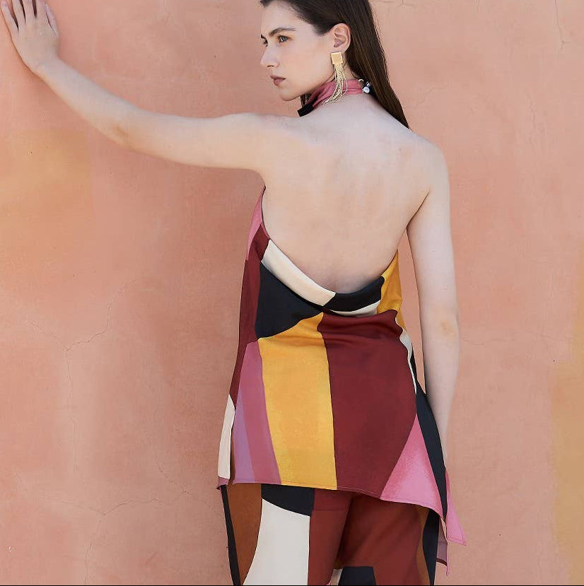Abstract Print Halter Top