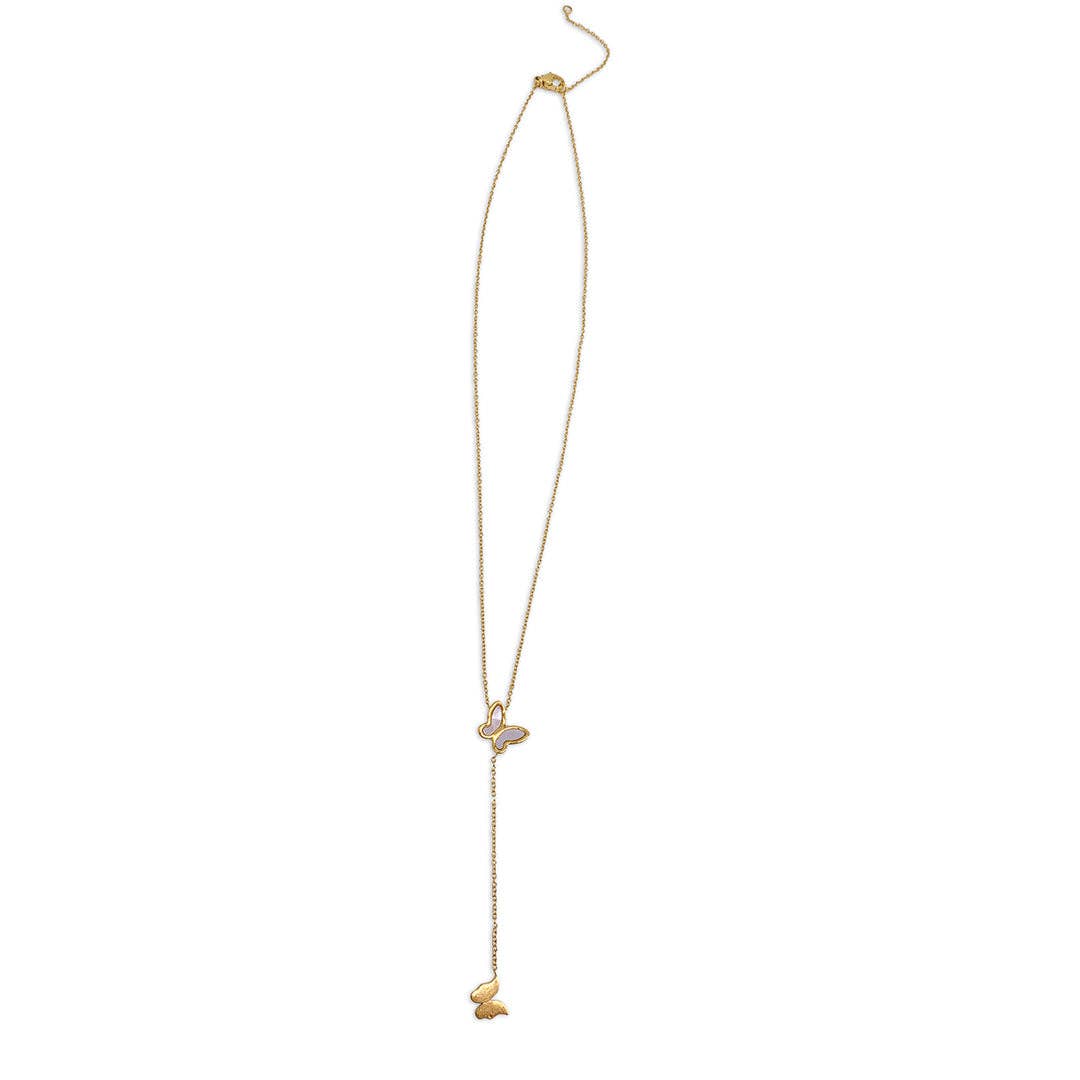 Mother of Pearl Butterfly Lariat Necklace gold