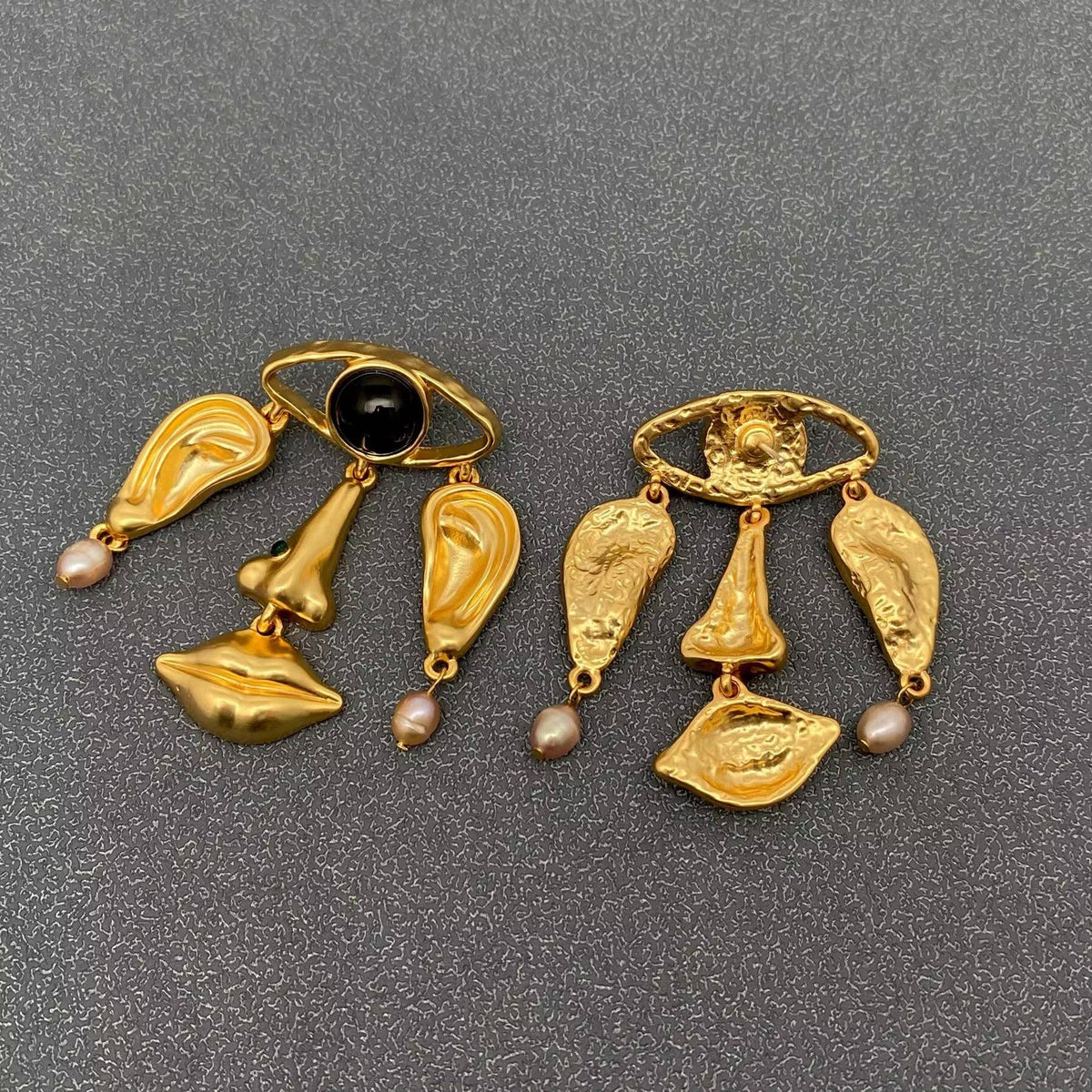 18K Gold Plated Abstract Face Dangle Earrings