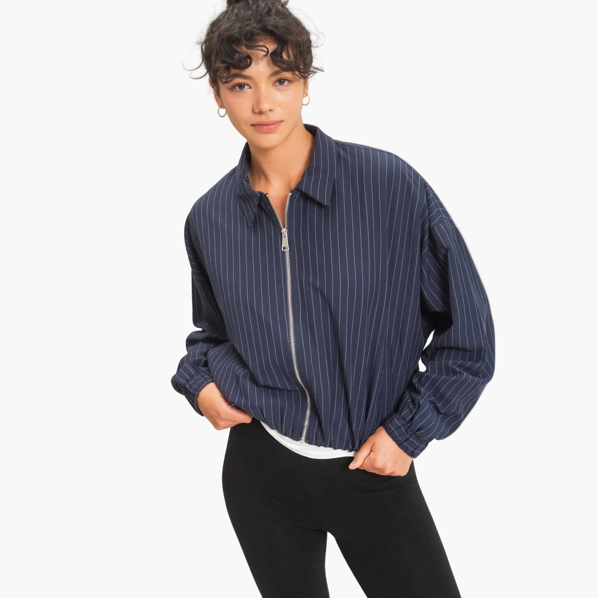 Navy Pinstripe Bubble Hem Jacket