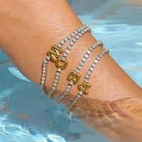 Chaplin 18K Gold Non-Tarnish Rhinestone Letter Bracelet