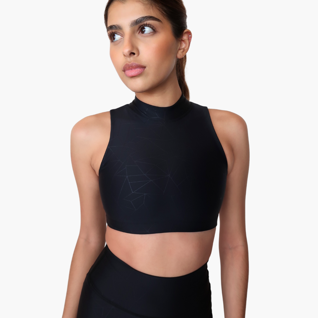 Maria Bra Maria Mock Neck Sports Bra in Geometric Embossed Nylon – Culture ...