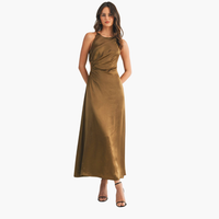 Smoke Olive Cut Out Satin Dress