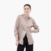 Pinstripe Button Down Long Sleeve Satin Blouse