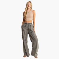Charcoal Mineral Wash Tercel Wide Leg Pants