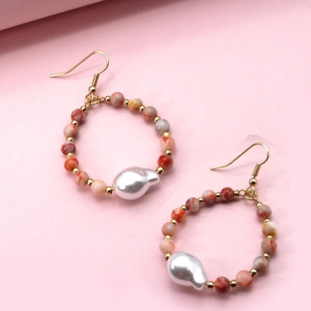 Natural Stone Beaded Drop Earring