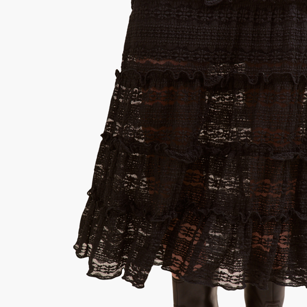 Black Lace Tiered Midi Skirt