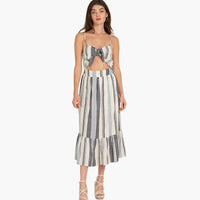 Striped Tie Front Cut-Out Midi Dress