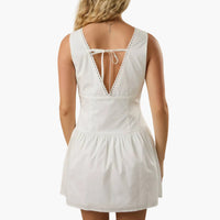 V Neck Line White Poplin Mini Dress