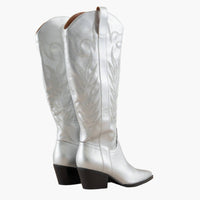 The Samara Silver | Embroidered Western Tall Boot