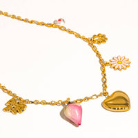 Heirloom 18K Gold Non-Tarnish Vintage Floral Charm Necklace