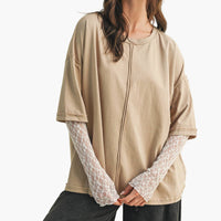 Oatmilk Lace Sleeve Oversized Top