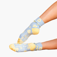 Happy Buttercup Foldover Ruffle Crew Grip Socks