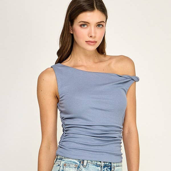 Blue One Shoulder Fitted Top