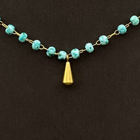 18K Gold Drop Charm Beaded Necklace