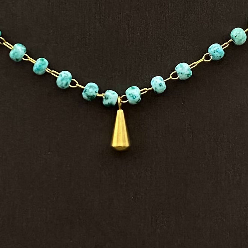 18K Gold Drop Charm Beaded Necklace