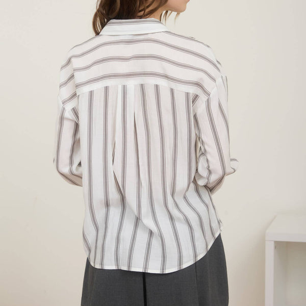 Ivory Stripe Pattern Button Down Shirt