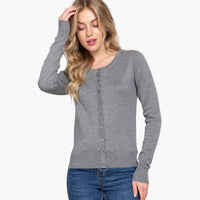 Long Sleeve Round Neck Button Down Sweater Cardigan