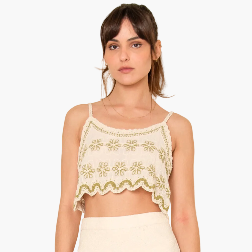 Cream Lace Knit Floral Crop Top