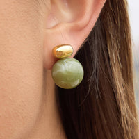 Velisse 18K Gold Plated Non-Tarnish Green Marble Ball Earrings