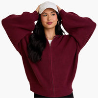 Burgundy Oversized Zip Up Sweater