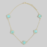 Turquoise Stone Clover Station Necklace